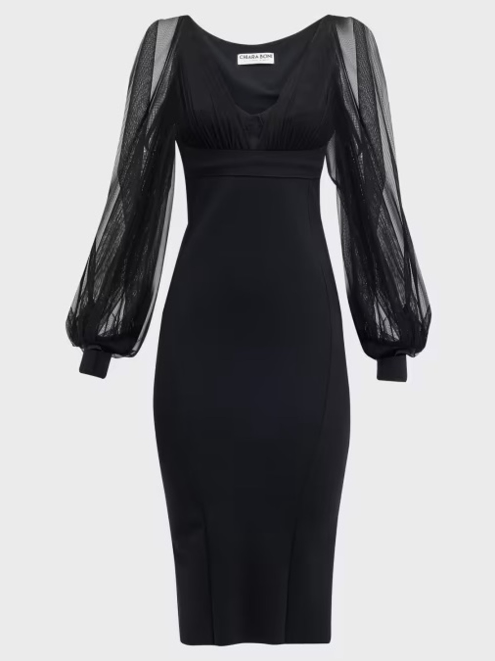 Chiara Boni Black Sheer-Balloon Sleeve Midi Dress